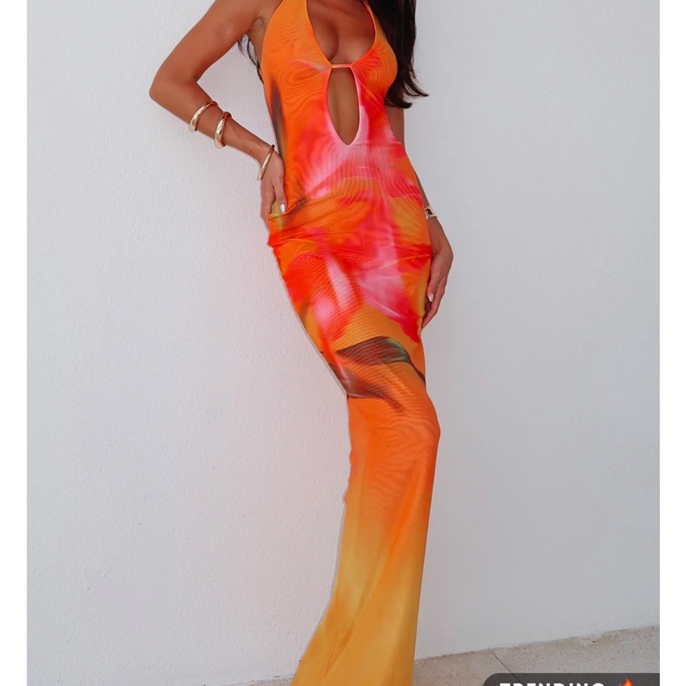 Vibrant Orange Halter Maxi Dress white fox boutique